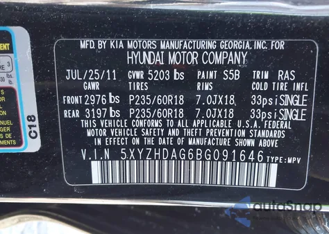 2011 Hyundai Santa Fe Se z USA, uszkodzony, nr VIN 5XYZHDAG6BG091646